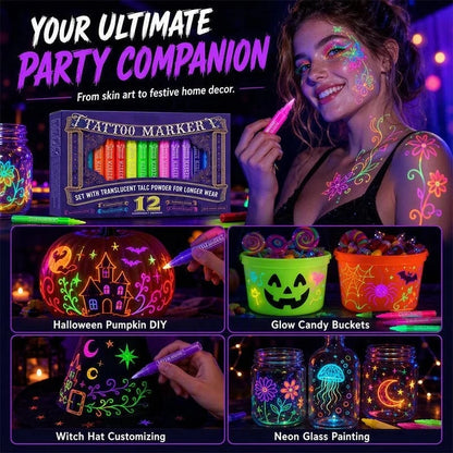 ✨ 12-Color UV Glow Tattoo Pens – Neon Body Art for Parties & Festivals