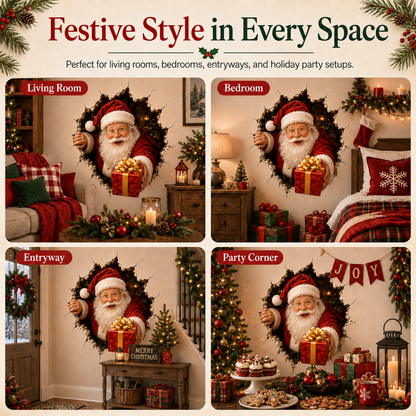 🎅 Christmas Breaking-Through-the-Wall Decal – 3D Holiday Wall Decor