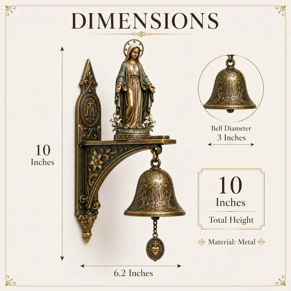 ✨ Our Lady of Grace Bronze Miraculous Medal Wall Bell | 🙏Catholic Religious Home & Garden Decor"