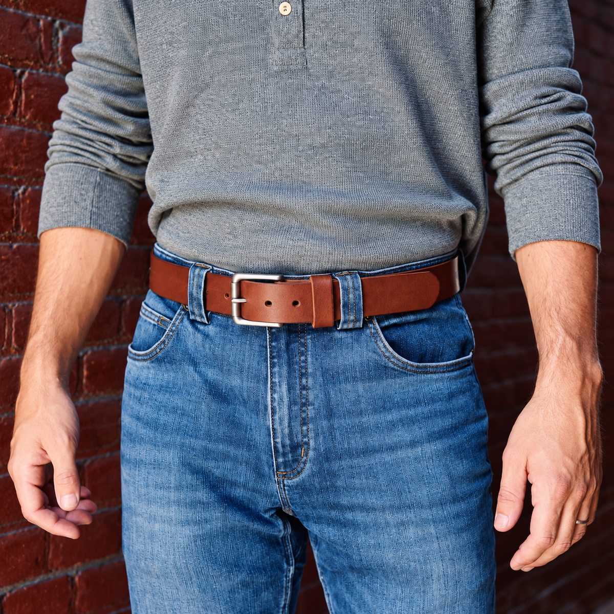 🔥Handmade Full-Grain Buffalo Leather Belt – Classic Style, Everyday Durability