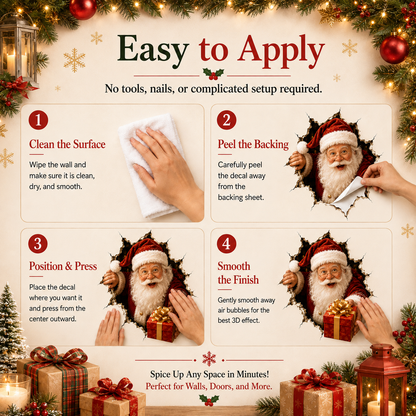 🎅 Christmas Breaking-Through-the-Wall Decal – 3D Holiday Wall Decor