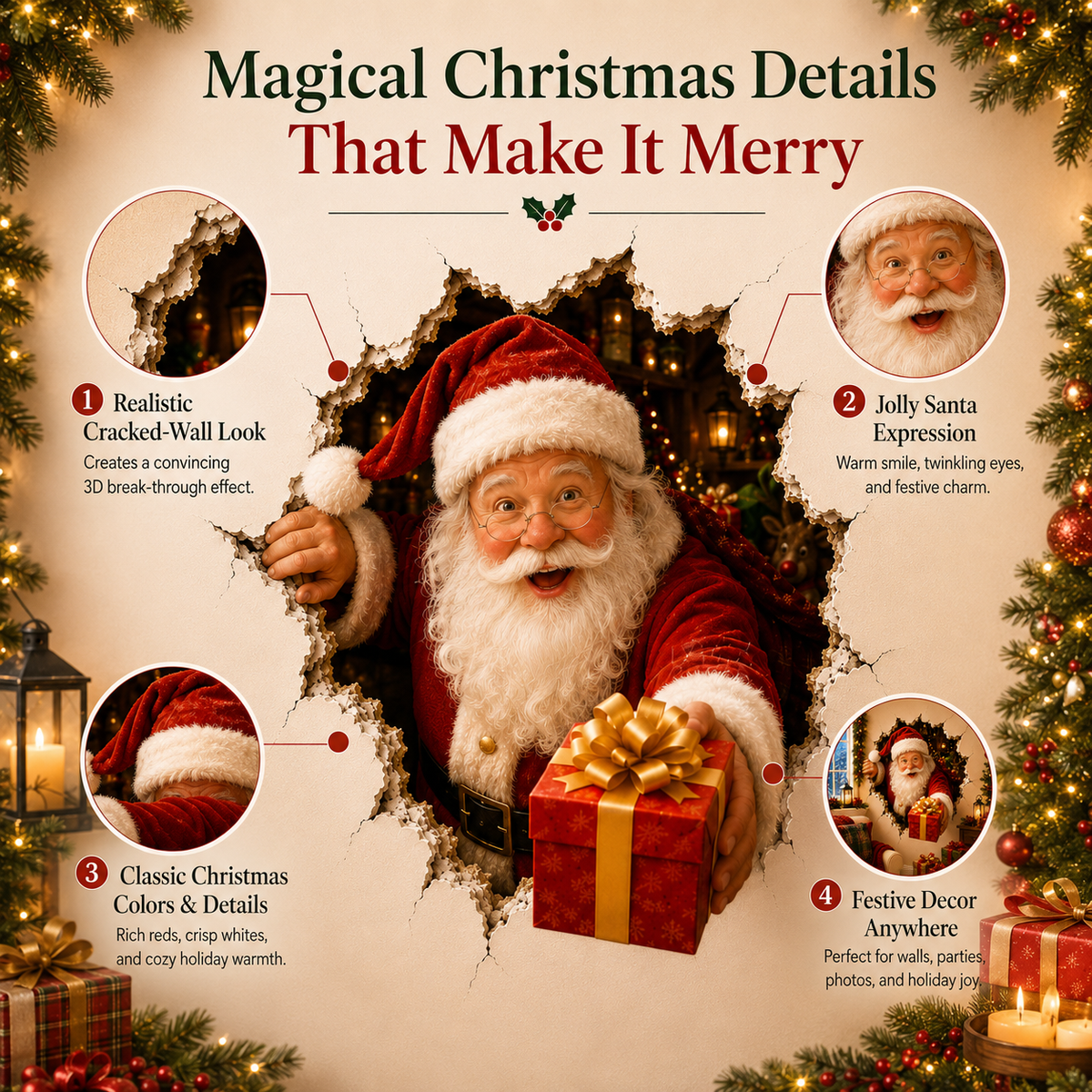 🎅 Christmas Breaking-Through-the-Wall Decal – 3D Holiday Wall Decor