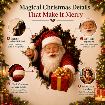 🎅 Christmas Breaking-Through-the-Wall Decal – 3D Holiday Wall Decor