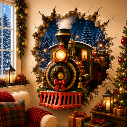🎅 Christmas Breaking-Through-the-Wall Decal – 3D Holiday Wall Decor