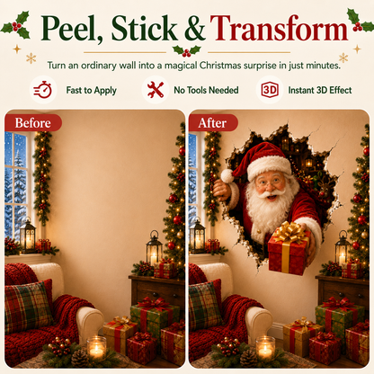 🎅 Christmas Breaking-Through-the-Wall Decal – 3D Holiday Wall Decor