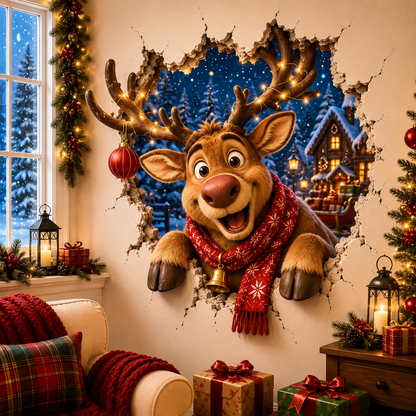 🎅 Christmas Breaking-Through-the-Wall Decal – 3D Holiday Wall Decor
