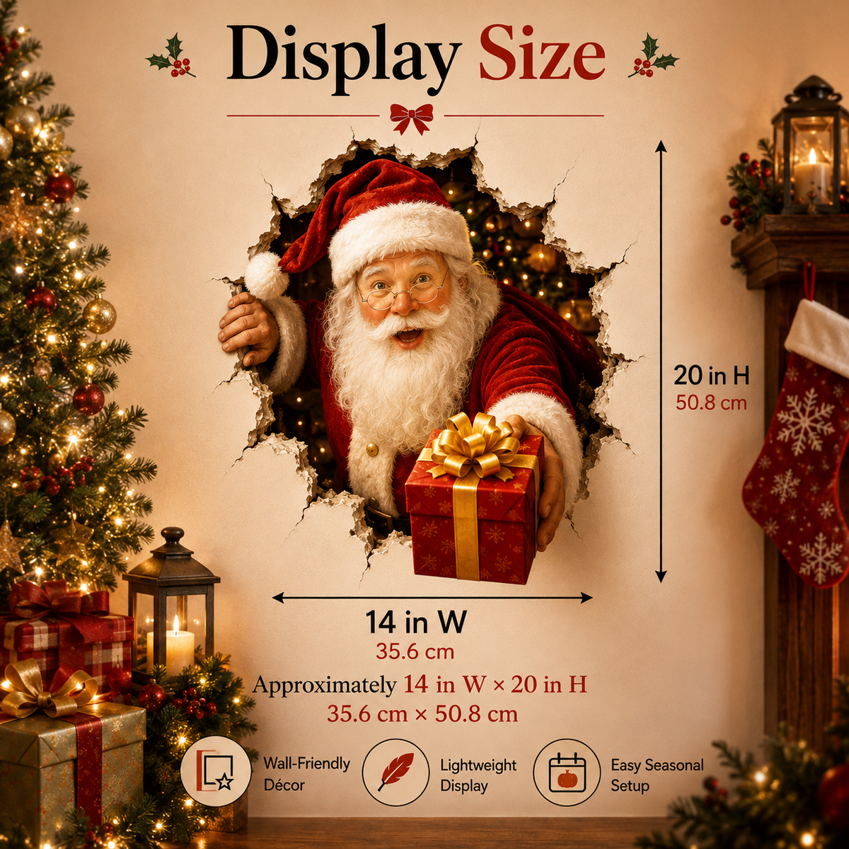 🎅 Christmas Breaking-Through-the-Wall Decal – 3D Holiday Wall Decor