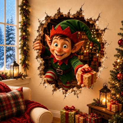 🎅 Christmas Breaking-Through-the-Wall Decal – 3D Holiday Wall Decor