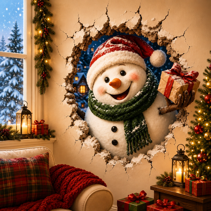 🎅 Christmas Breaking-Through-the-Wall Decal – 3D Holiday Wall Decor