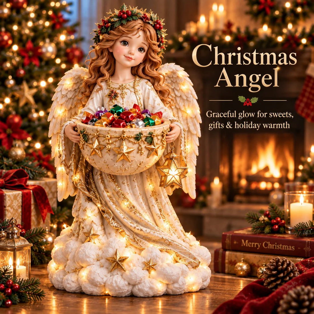 Christmas Angel Blessing lighted Christmas candy bowl