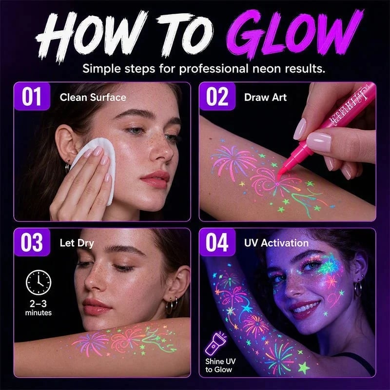 ✨ 12-Color UV Glow Tattoo Pens – Neon Body Art for Parties & Festivals