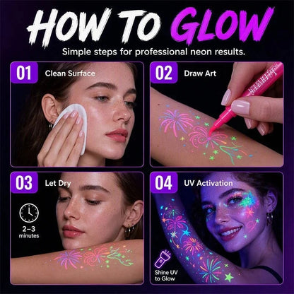 ✨ 12-Color UV Glow Tattoo Pens – Neon Body Art for Parties & Festivals