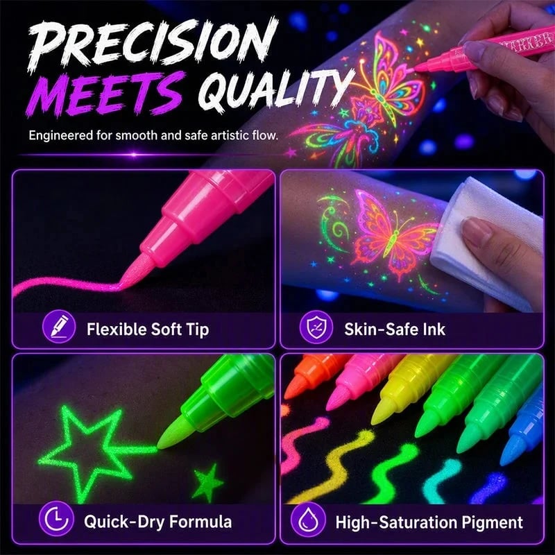 ✨ 12-Color UV Glow Tattoo Pens – Neon Body Art for Parties & Festivals