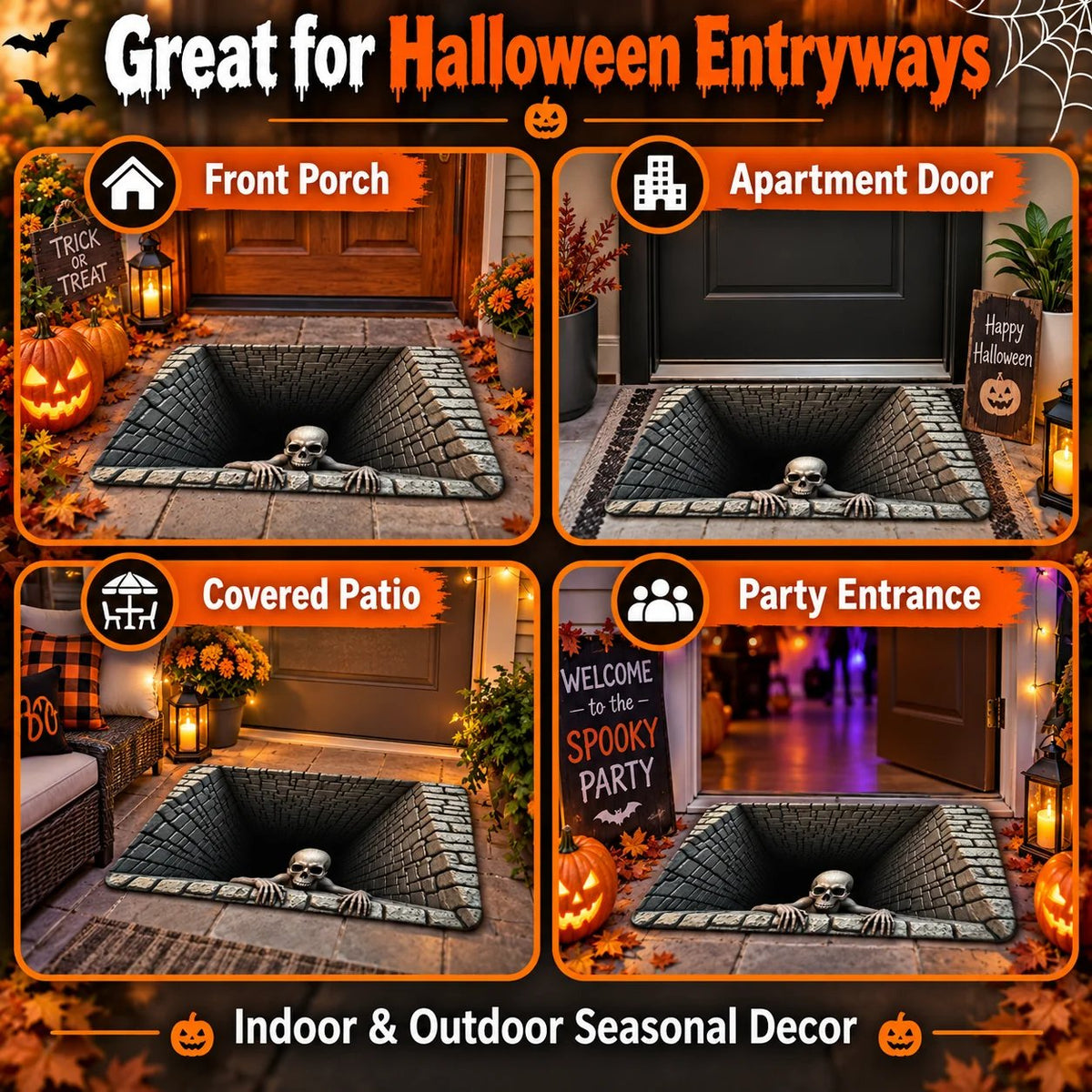 Spooky Halloween 3D floor mat used at front porch, apartment door, patio and party entrance