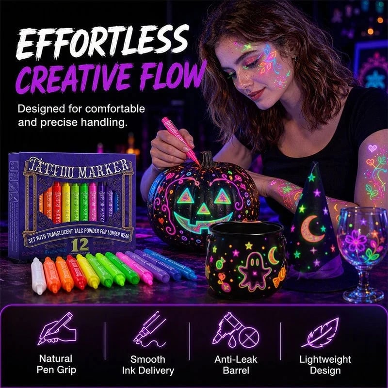 Glow party tattoo pens with lightweight grip and anti leak design