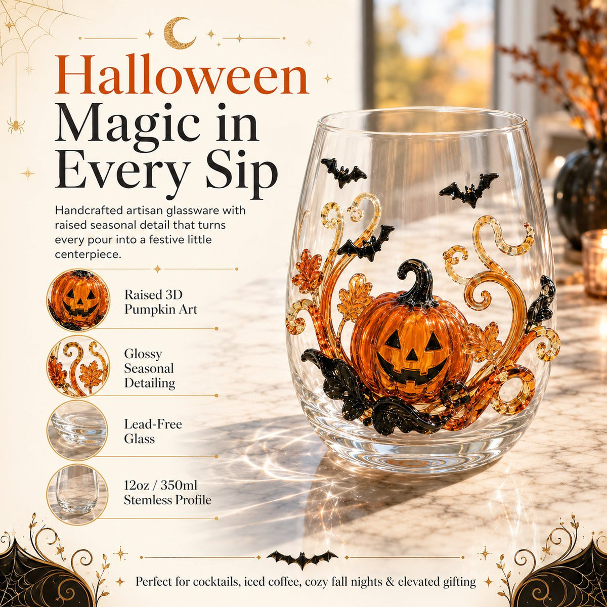 🎃 3D Halloween Artisan Glassware Collection | For Magical Halloween Sips, Eye-Catching 3D Details, Luminous Festive Party Moments & Cozy Fall Home Bar Glow